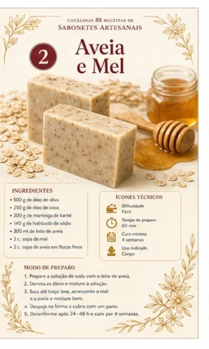 Ficha de receita de sabonete artesanal de aveia e mel