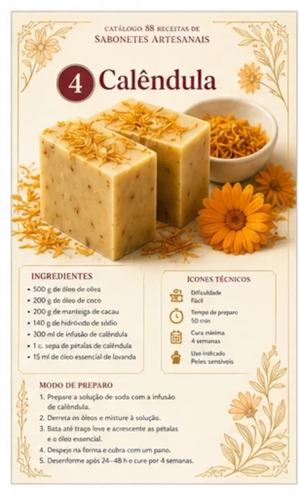 Ficha de receita de sabonete artesanal de calendula
