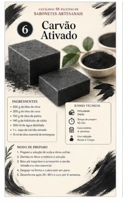 Ficha de receita de sabonete artesanal de carvao ativado