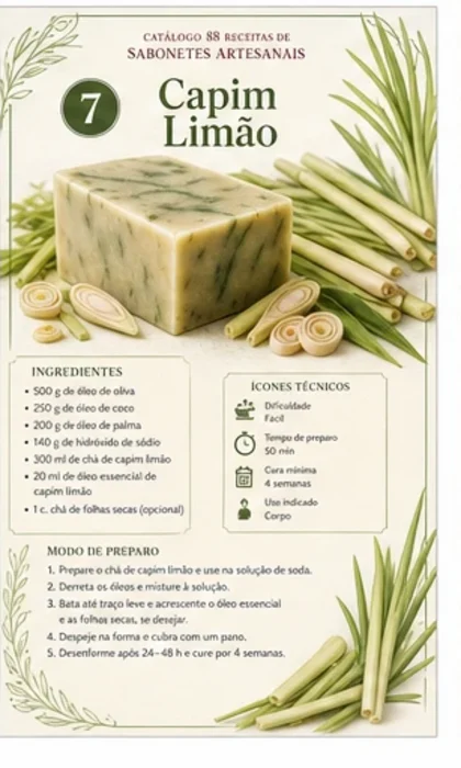 Ficha de receita de sabonete artesanal de capim limao