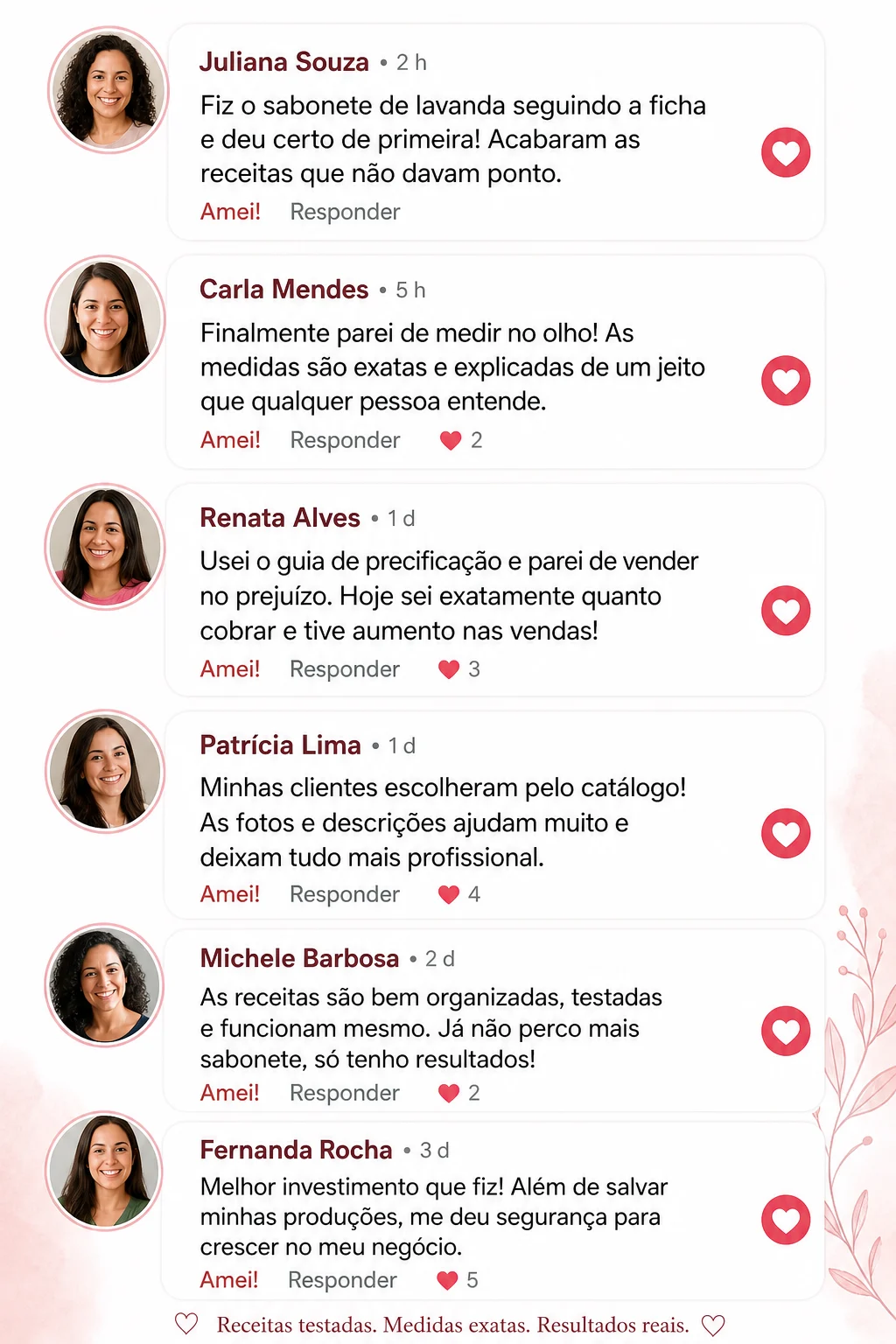Depoimentos de clientes do Catalogo 88 Receitas de Sabonetes Artesanais