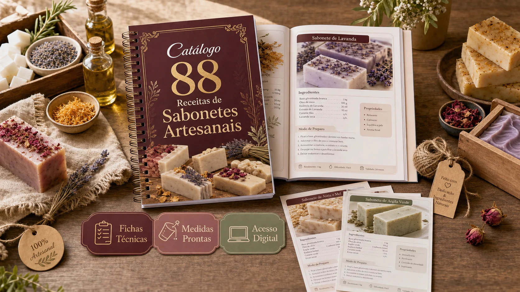 Catalogo 88 Receitas de Sabonetes Artesanais com fichas prontas para produzir e vender