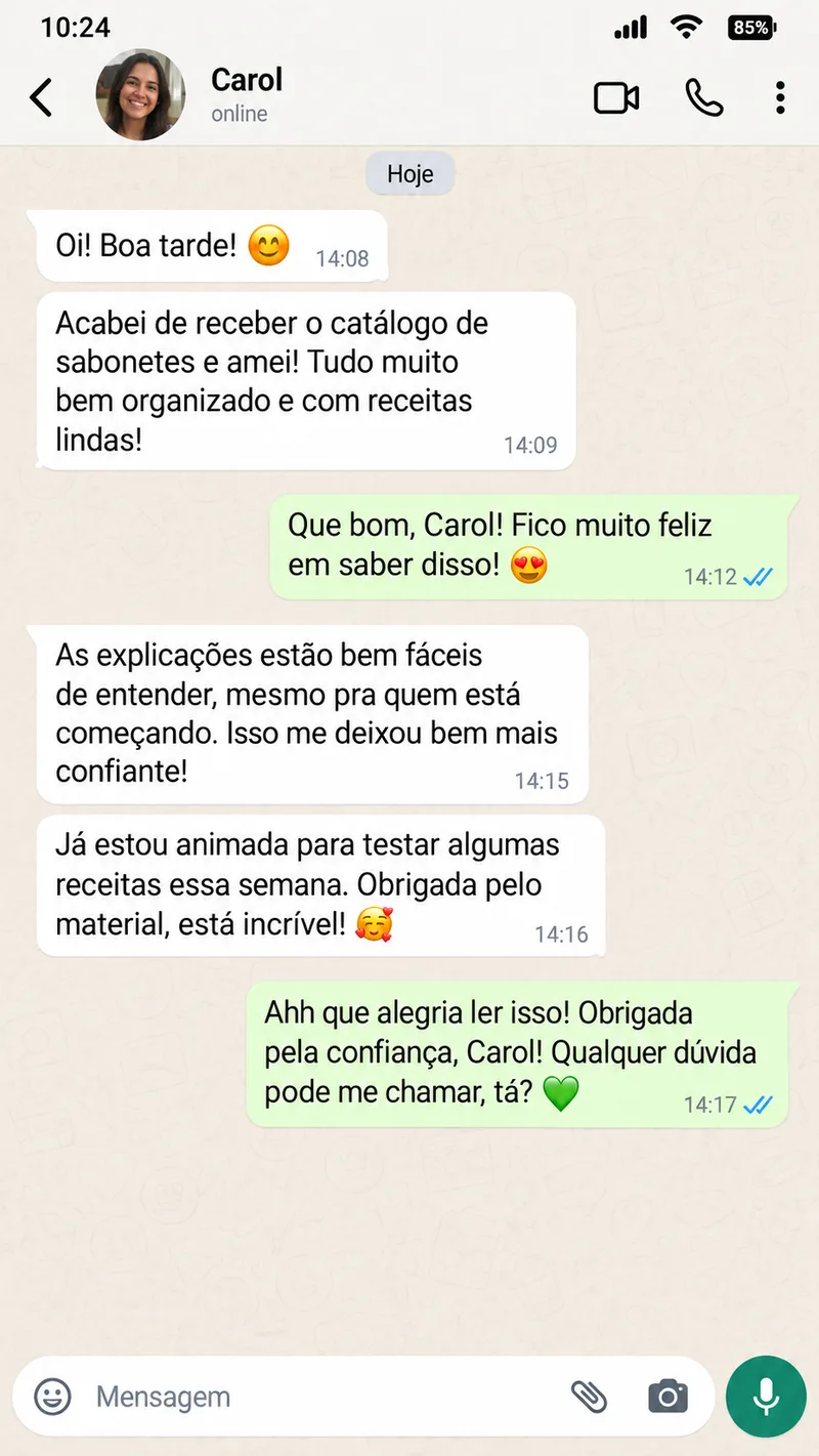 Depoimento de Carol sobre o Catálogo de Sabonetes Artesanais