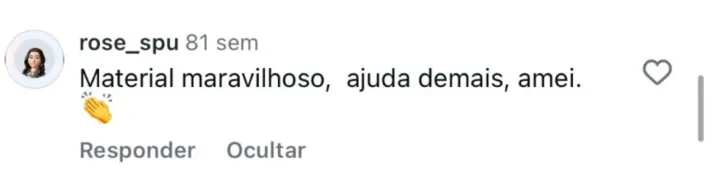 Depoimento de cliente sobre o material
