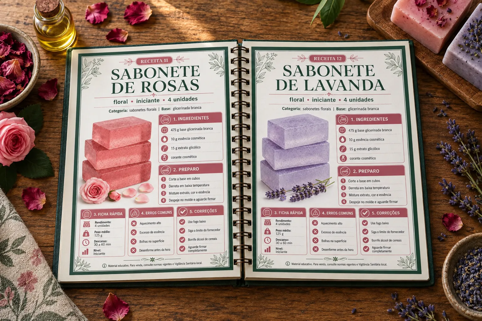 Catálogo aberto nas receitas de sabonete de rosas e sabonete de lavanda