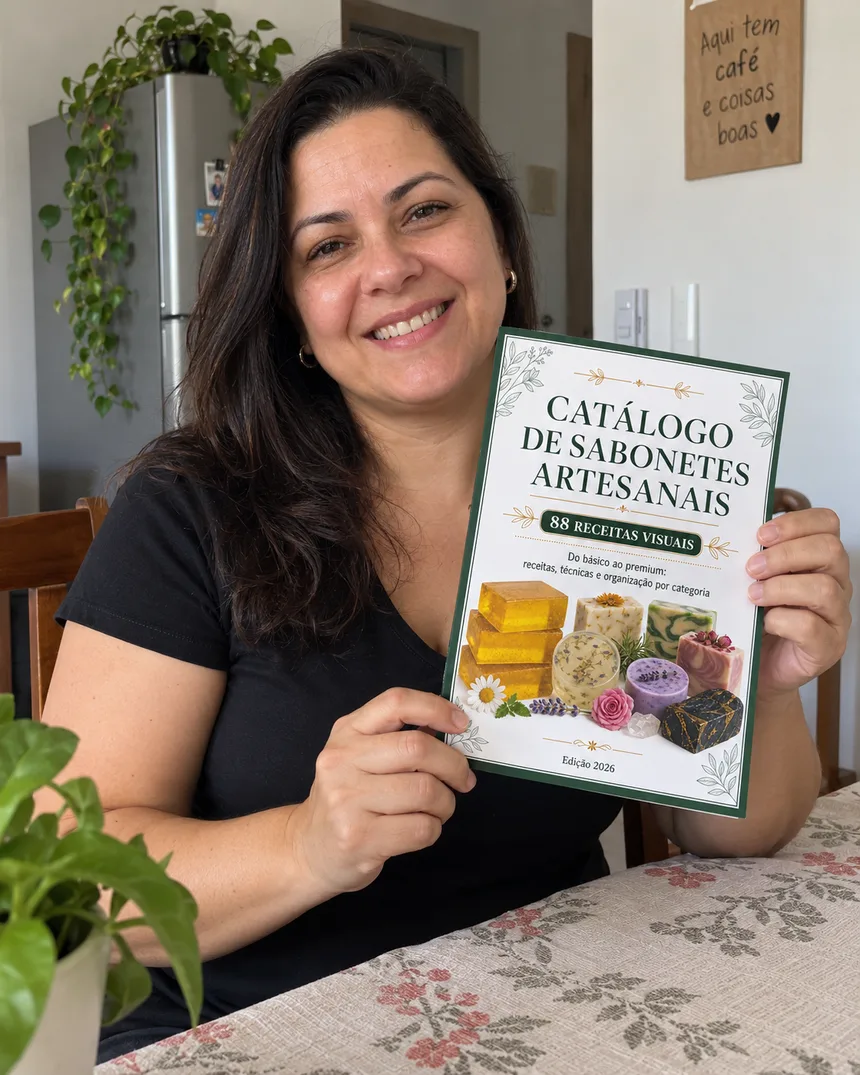 Cliente segurando o Catálogo de Sabonetes Artesanais